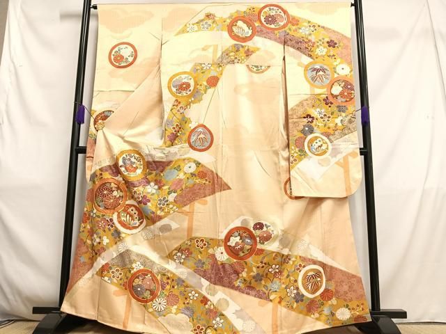 平和屋着物●豪華振袖　駒刺繍　絞り　吉祥花松文　金糸　金彩　正絹　逸品　AABE5232cs 平和屋着物○豪華振袖 駒刺繍 絞り 吉祥花松文 金糸 金彩 正絹 逸品