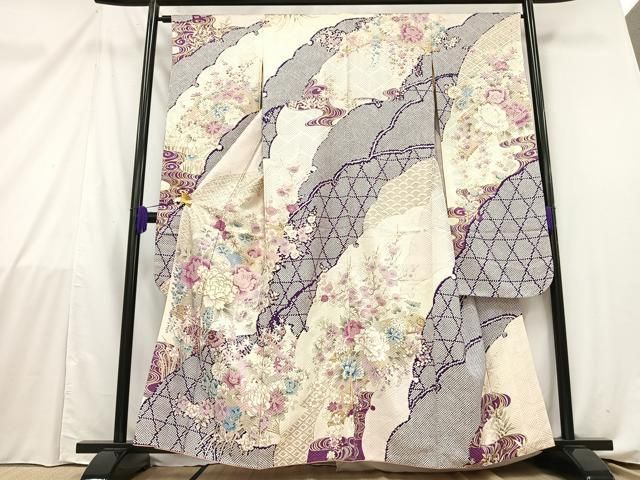 振袖フルセット豪華振袖　駒刺繍　扇面流水草花文　金彩　正絹 振袖フルセット豪華振袖 駒刺繍 扇面流水草花文 金彩 正絹 正絹振袖 駒