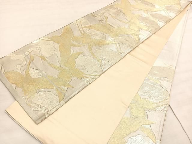 平和屋着物◎六通柄袋帯 松 飛鶴文 金銀糸 正絹 逸品 BAAV5657hv