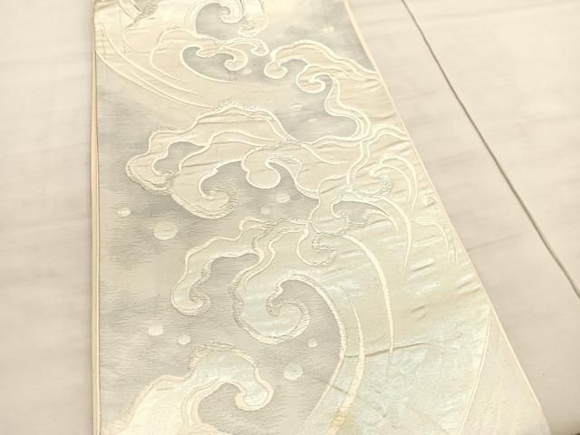 平和屋着物◎六通柄袋帯 唐織 立波文 銀糸 正絹 逸品 BAAV5658hv