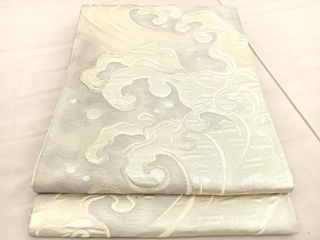 平和屋着物＊夏物　六通柄袋帯　立波文　銀糸　正絹　逸品　BAAV5374hv 平和屋着物◎六通柄袋帯 唐織 立波文 銀糸 正絹 逸品 BAAV5658hv