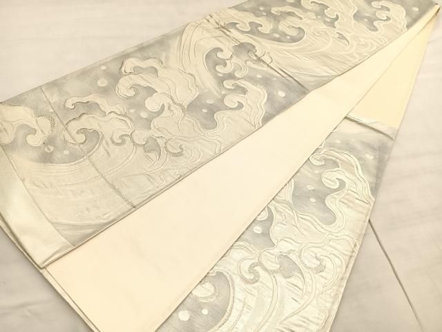 平和屋着物◎六通柄袋帯 唐織 立波文 銀糸 正絹 逸品 BAAV5658hv