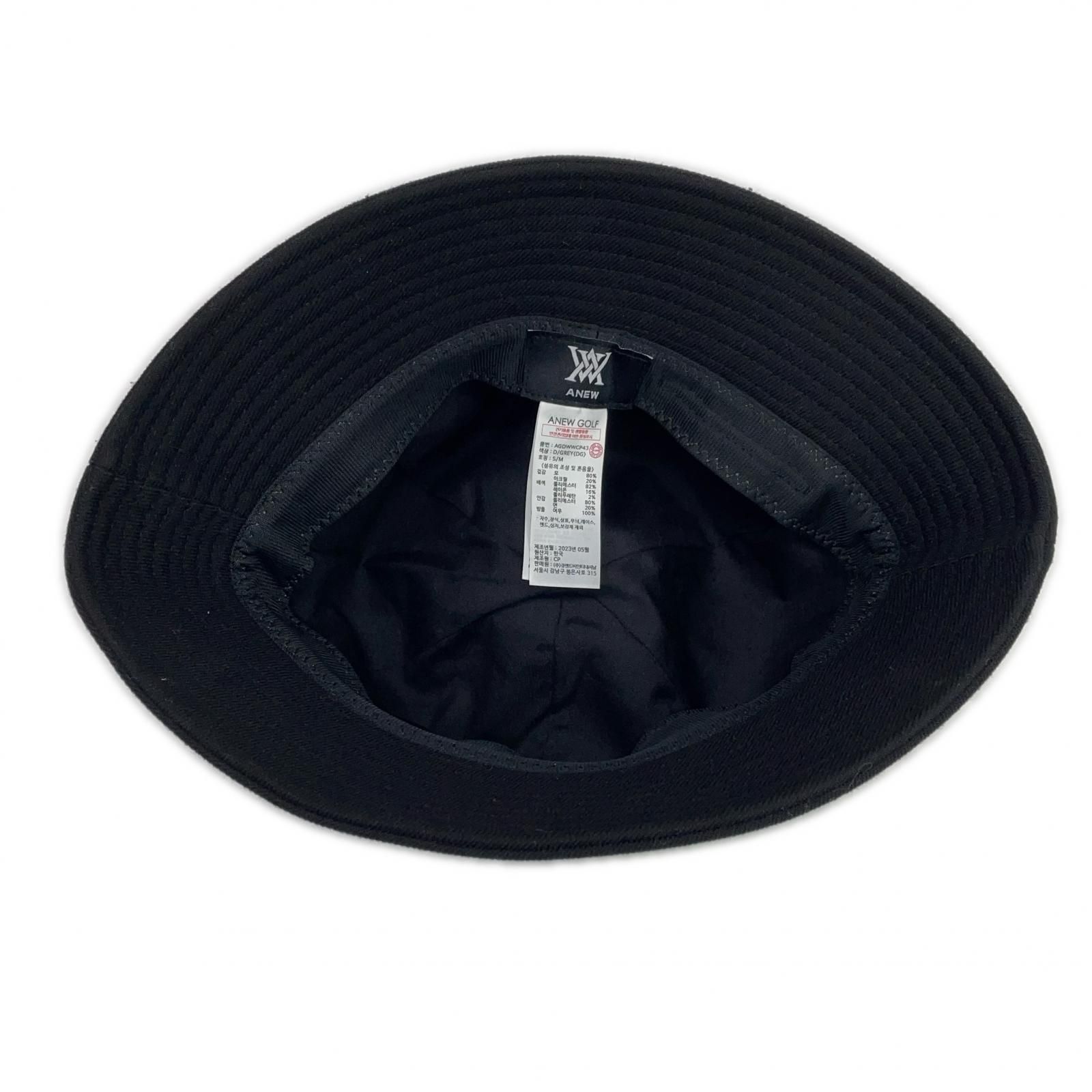 ハット フリー S|M 黒×グレー アニューゴルフ ANEW GOLF ファーポンポン ロゴワッペン LLC-HASEGAWATOSO_COM