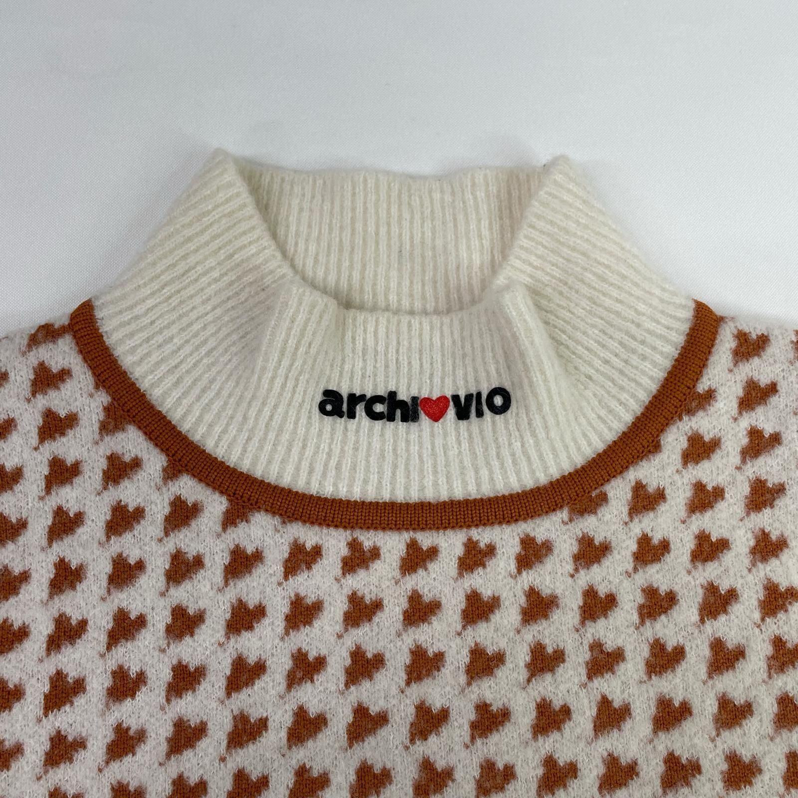 レディース アルチビオ archivio セットアップ 36 S 白×茶 ホワイト×ブラウン ニット 長袖ハイネック×スカート ハート柄 LLC-HASEGAWATOSO_COM