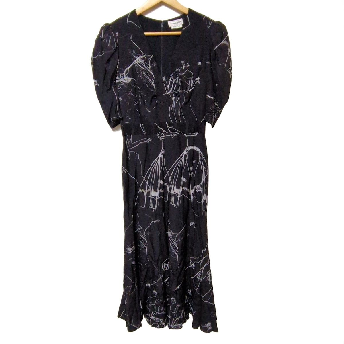 ALEXANDER McQUEEN アレキサンダーマックイーン ワンピース サイズ40 L レディース - 黒×白 半袖|マキシ丈