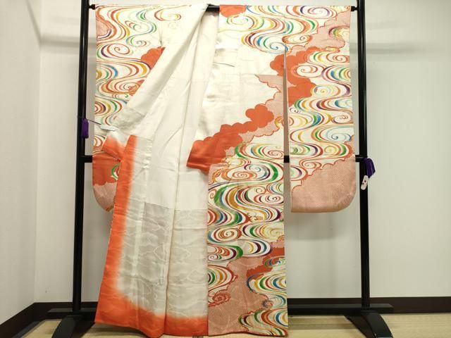 振袖フルセット豪華振袖 駒刺繍 扇面流水草花文 金彩 正絹 正絹振袖 駒