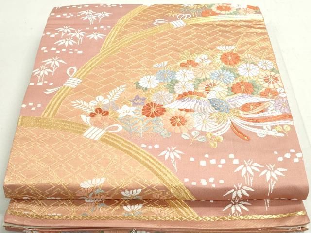 平和屋着物◎六通柄袋帯 唐織 鳳凰花文 金糸 正絹 逸品 DAAY4703qa