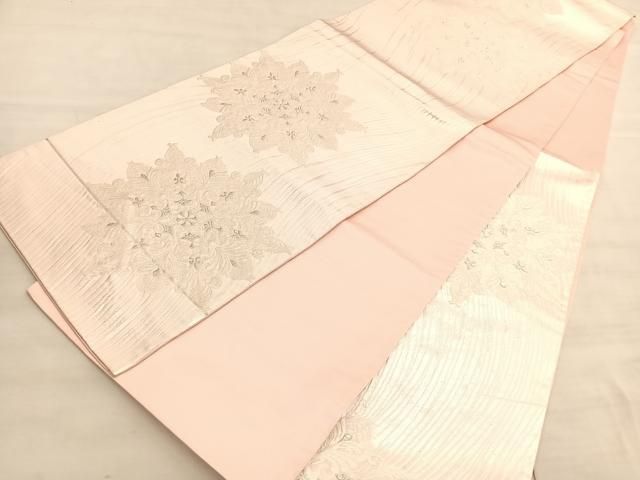 平和屋着物◎六通柄袋帯 唐織 流水花文 銀糸 正絹 逸品 BAAV5753hv