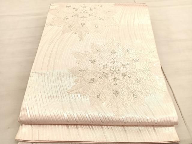 平和屋着物◎六通柄袋帯 唐織 流水花文 銀糸 正絹 逸品 BAAV5753hv