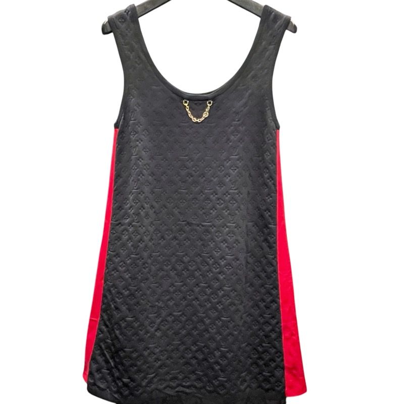 ルイ ヴィトン LOUIS VUITTON モノグラム柄ノースリーブワンピース FMKD83 ブラック シルク レディース ワンピース