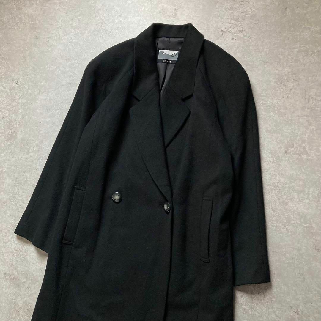 ピュアカシミヤ ダブルブレストチェスターコート イタリア製生地 黒 ブラック 冠婚葬祭 フォーマルにも◎