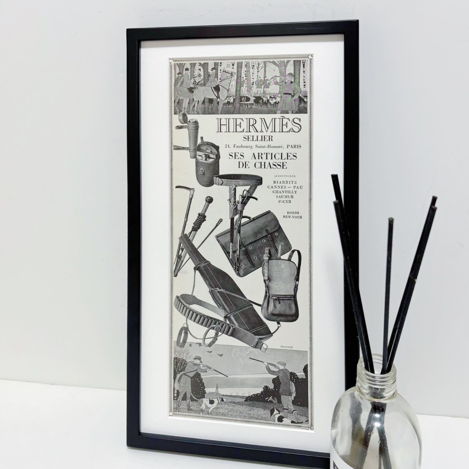 1925 広告 Hermes エルメス ポスター ヴィンテージ アートポスター フレーム付き 額縁 インテリア モダン おしゃれ かわいい 壁掛け レトロ モノトーン