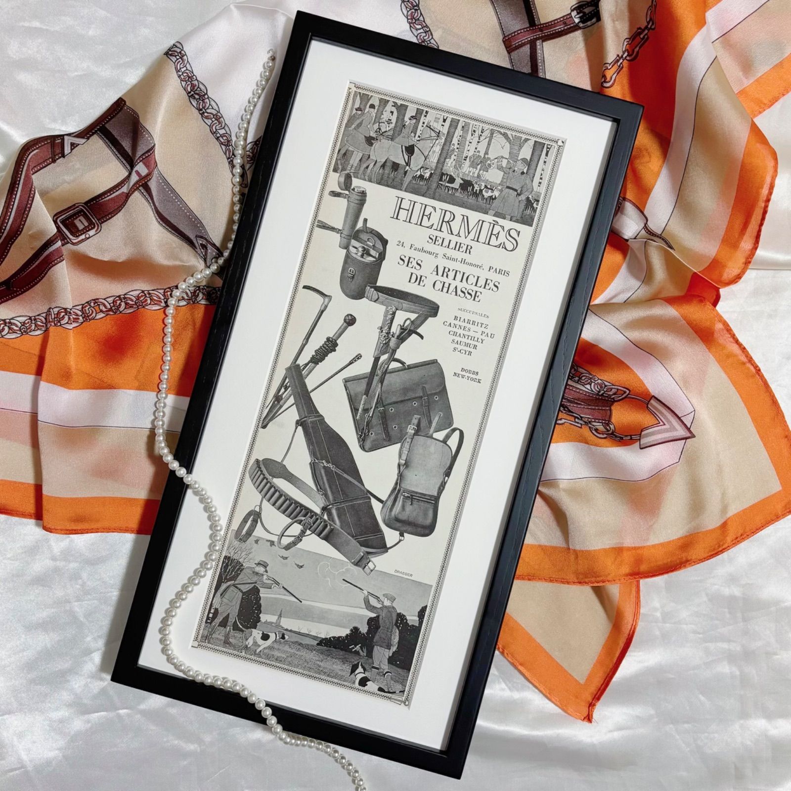 1925 広告 Hermes エルメス ポスター ヴィンテージ アートポスター フレーム付き 額縁 インテリア モダン おしゃれ かわいい 壁掛け レトロ モノトーン