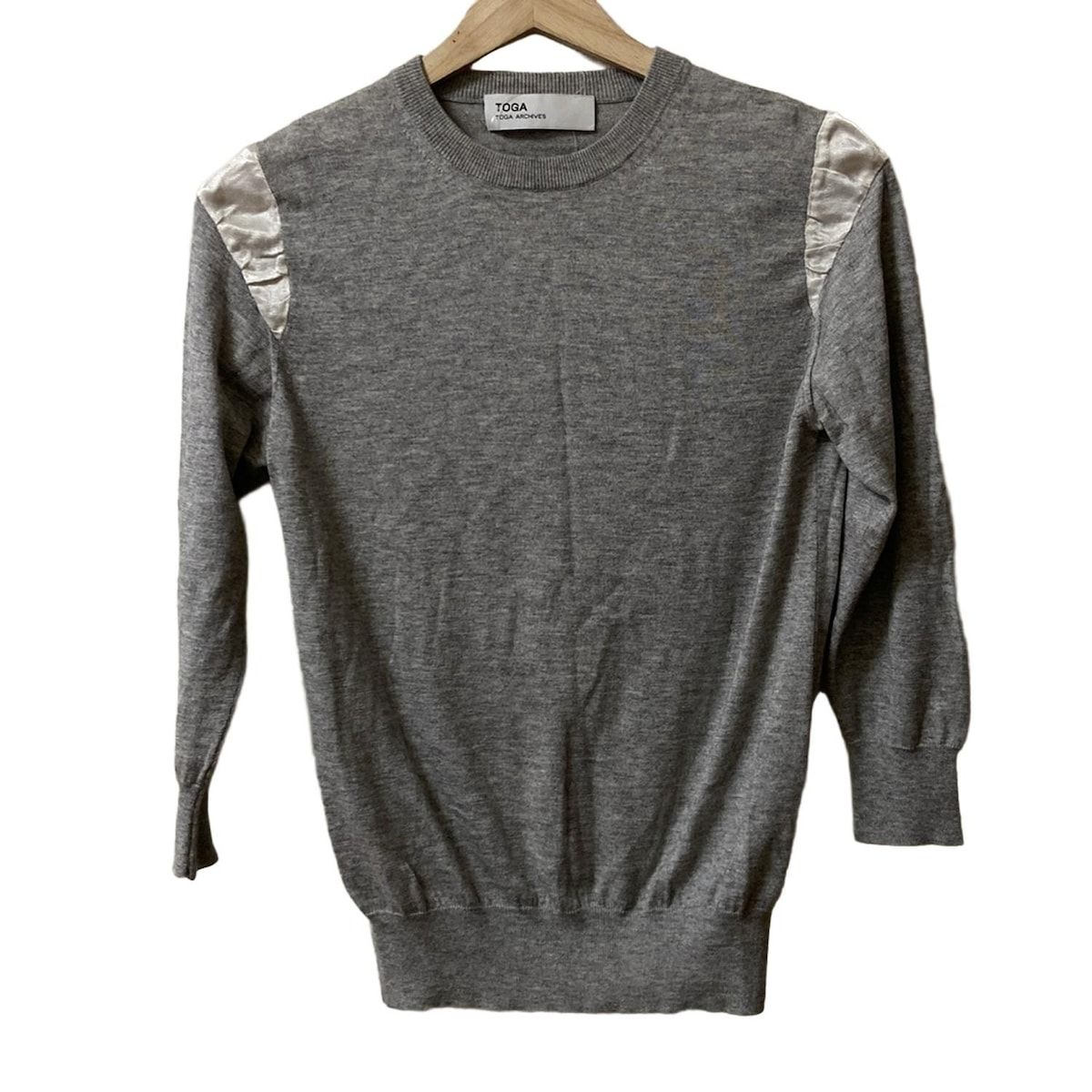 TOGA トーガ 七分袖セーター サイズM レディース - グレー×白 クルーネック|シルク|カシミヤ|ARCHIVES