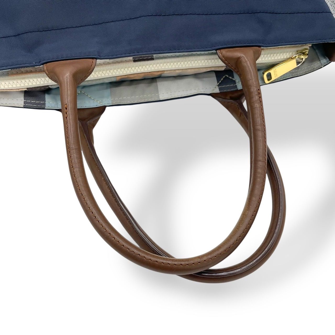 A4収納可 BLUE LABEL CRESTBRIDGE ブルーレーベルクレストブリッジ トートバッグ パーシャルクラストブリッジチェック レザー ナイロン ネイビー 紺 ブラウン 茶 DECORATOM_COM_BR