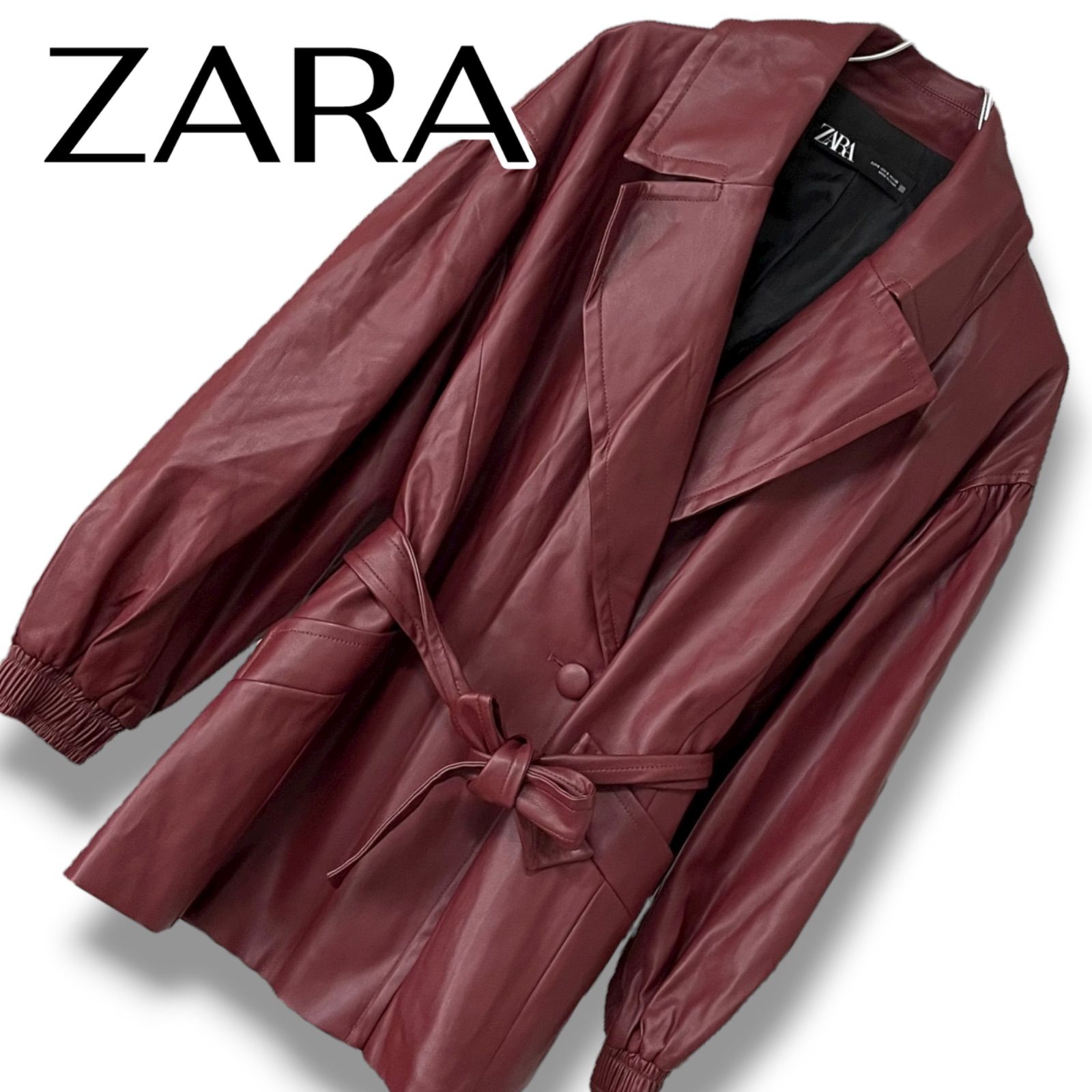 ZARA ワインレッド レザー ブルゾン レディース ジャケット アウター M 