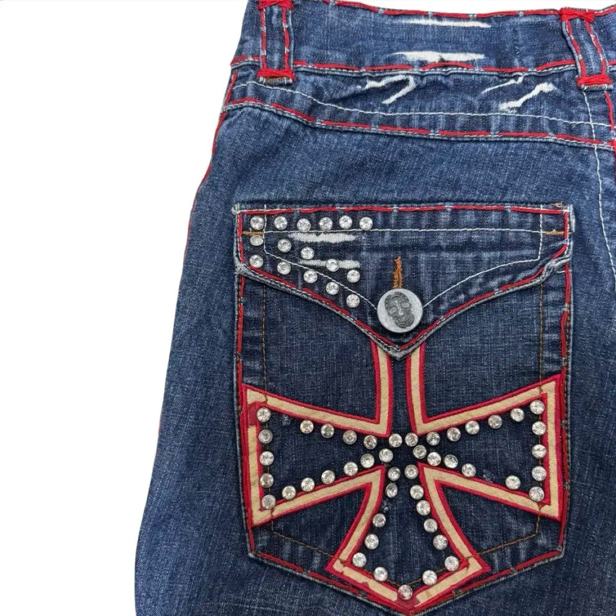 USA Y2K ラグーナビーチ ブーツカット MULTIパッチ キュービック デニム パンツ DECORATOM_COM_BR