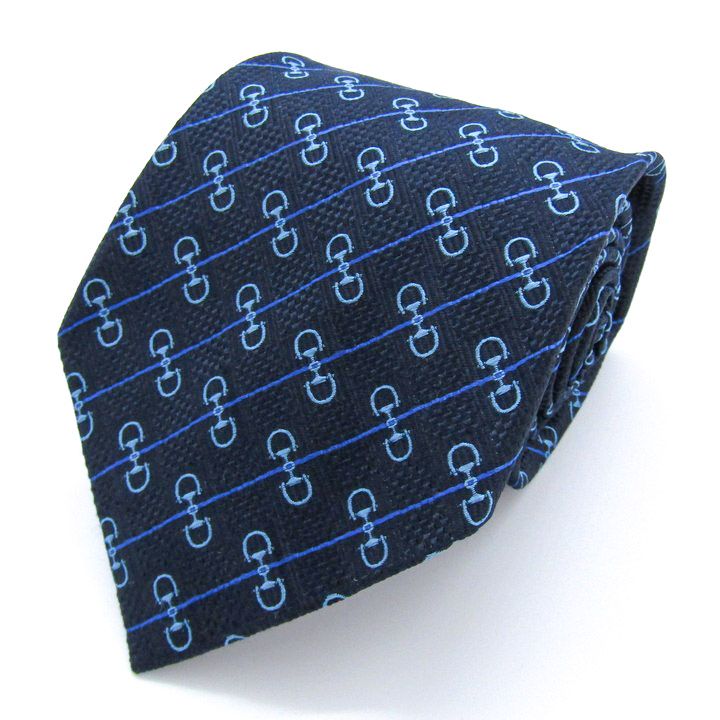 グッチ ブランドネクタイ ストライプ柄 馬具 小紋柄 シルク イタリア製 PO メンズ ネイビー GUCCI 【】