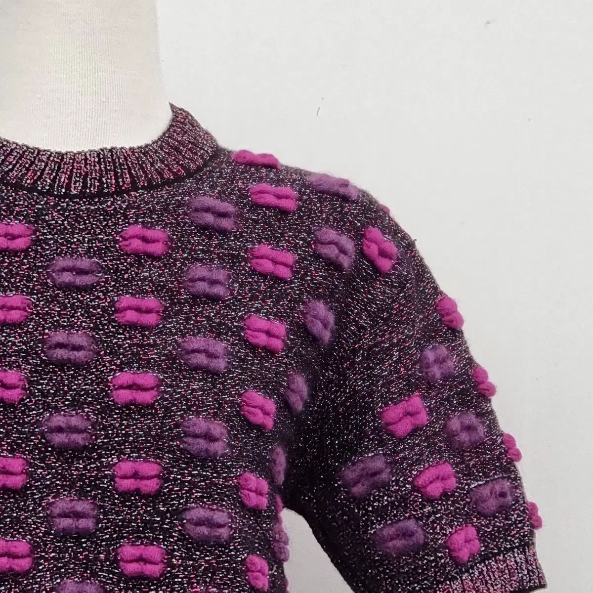 38 CHANEL レディース ココ マーク メタリック 半袖 ニット