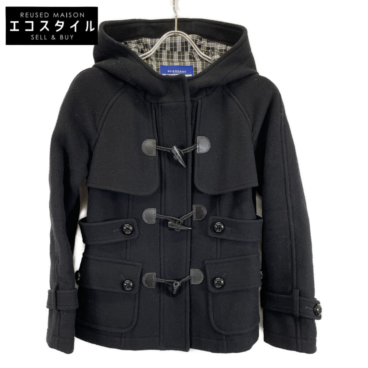 BURBERRY BLUE LABEL バーバリーブルーレーベル ブラック ウール ダッフルコート 36