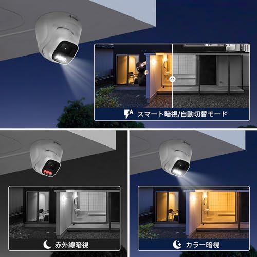 防犯カメラ 屋外 800万画素対応 2台 130°広角撮影 IP67防水 wifi ドーム型 監視カメラ AI人感センサー 投光威嚇 室内防犯カメラ ワイヤレスカメラセット 動体検知 24時間録画機能 HDD内蔵 双方向音声通話 スマ 344d9b82