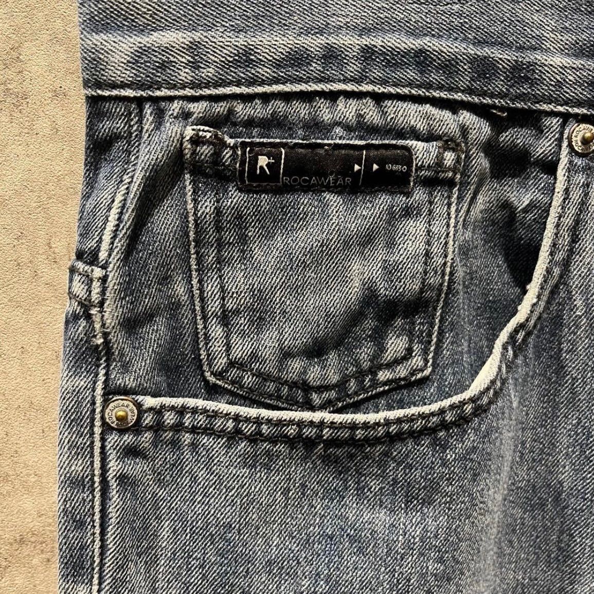 ROCA WEAR ロカウェアB系ヒップホップ極太バギーワイドデニムパンツ 