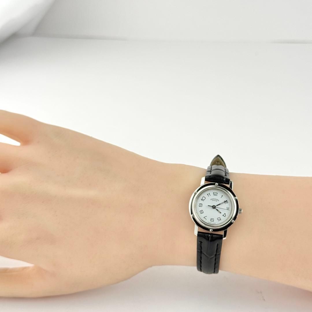 エルメス クリッパー ホワイト ベルト 電池 レディース 腕時計 771