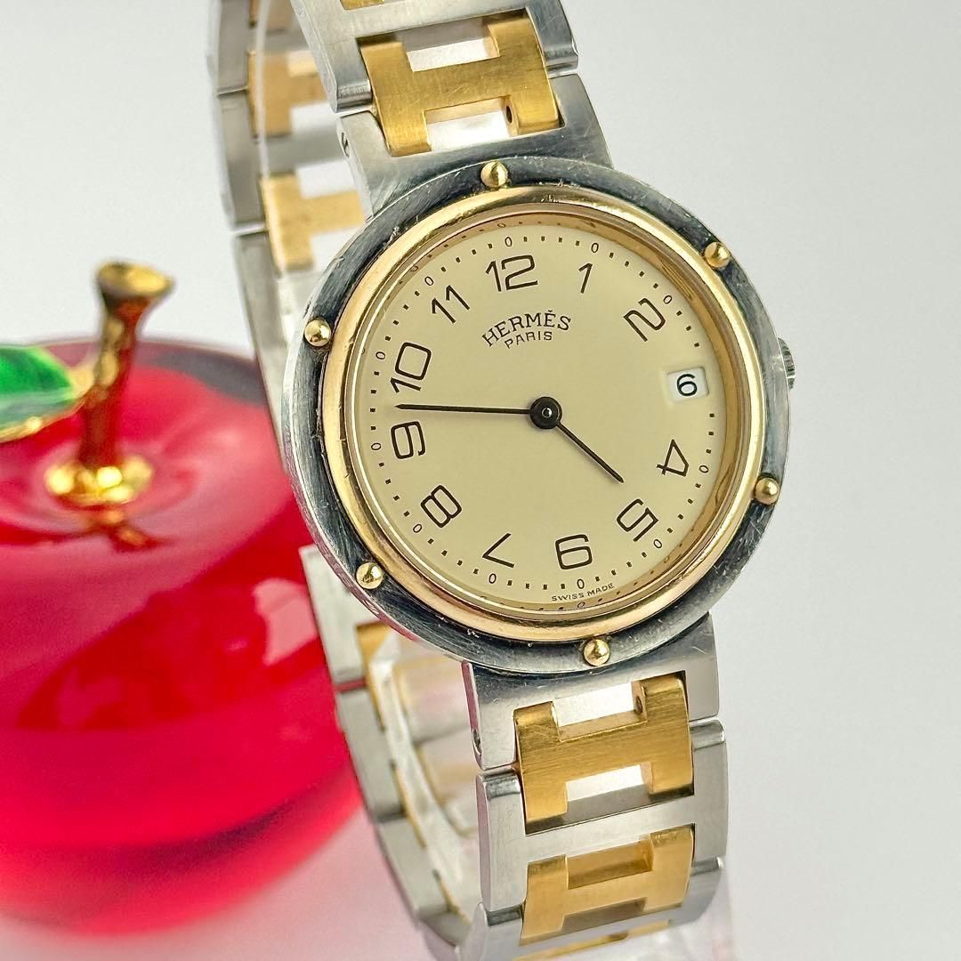 エルメス クリッパー Hベルト ラウンド 新品電池 メンズ 腕時計 875  