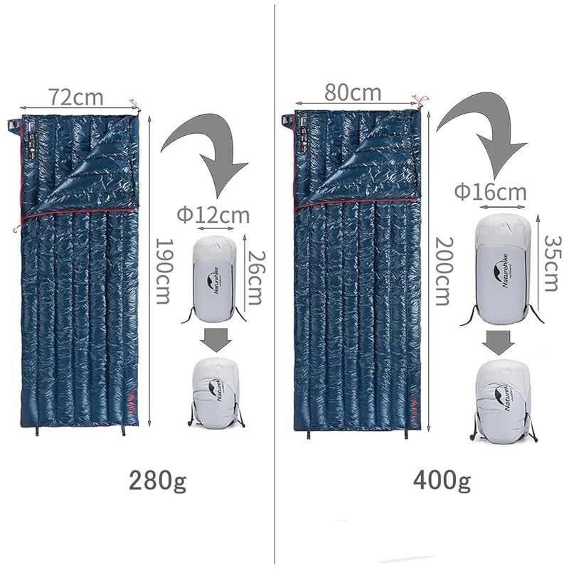 Naturehike ダウン寝袋 封筒型 超軽量 封筒ガチョウダウン採用 4シーズン 防水 シュラフ キャンプ登山防災災害 車中泊2つ寝袋 圧縮袋 メッシュ収納袋付 紺色 L ホワイトグースダウン 800 FP