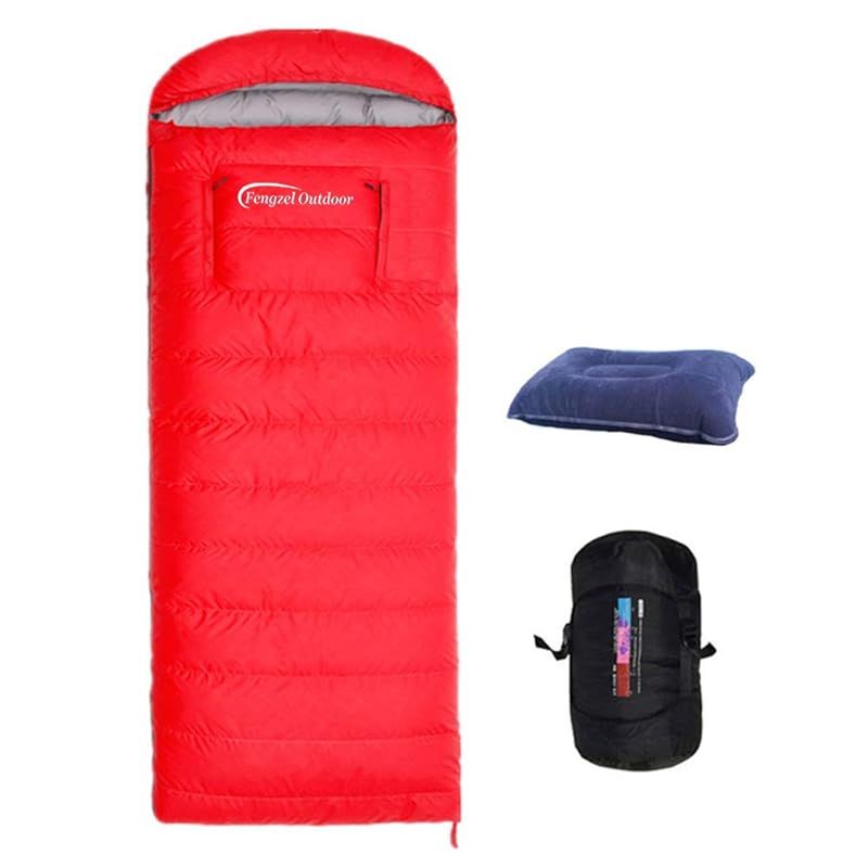 Fengzel Outdoor 手が出せる寝袋 封筒型 400-2500g ダウン詰め アウトドア 室内 登山 防災用 限耐寒 防寒着 シュラフ 320Tレッド 1000gダウン詰め 冬用