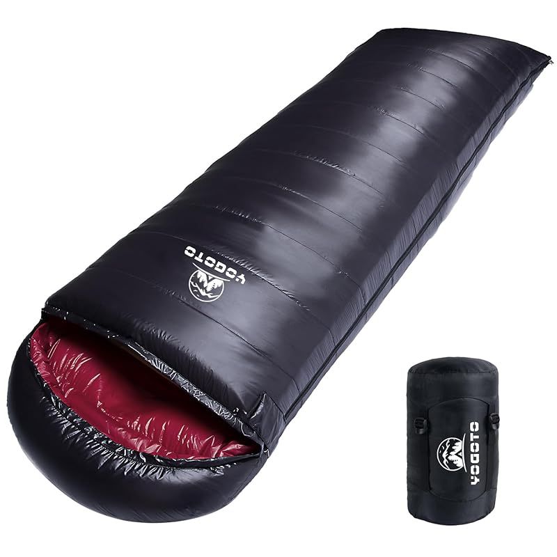 YOGOTO ダウン シュラフ 冬用 寝袋 650FP ダウン コンパクト 連結 車中泊り 登山 封筒型 スリーピングバック 地震対策 防災 避難用 撥水 最低使用温度 -15度 ブラック 封筒型