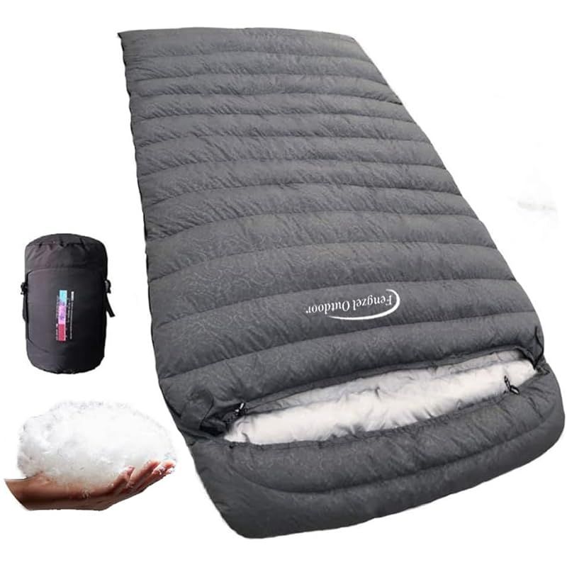 Fengzel Outdoor 二人用寝袋 マミー型シュラフ 1000-4500gダウン詰め 左右開閉 アウトドアキャンプ 車中泊 自宅 カップル 親子用 限厳寒 スリーピングバッグ グレー 1500gダウン詰め 冬用