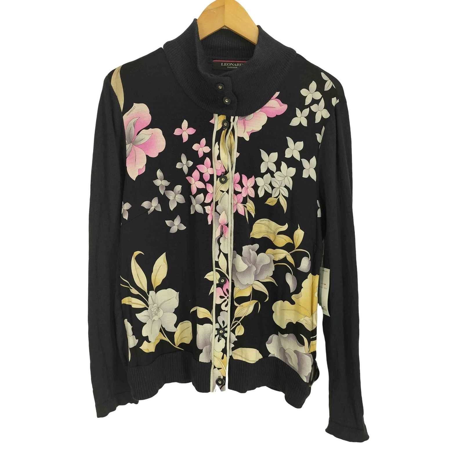 LEONARD レオナール 花柄 切り替え カーディガン トリム Lサイズ