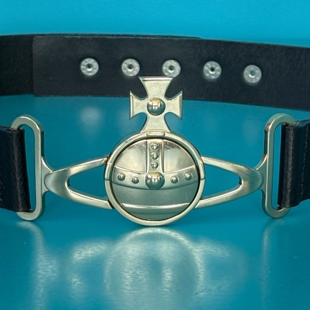 A15ヴィヴィアンウエストウッド レザーベルトブラックオーブデザインユニセックス