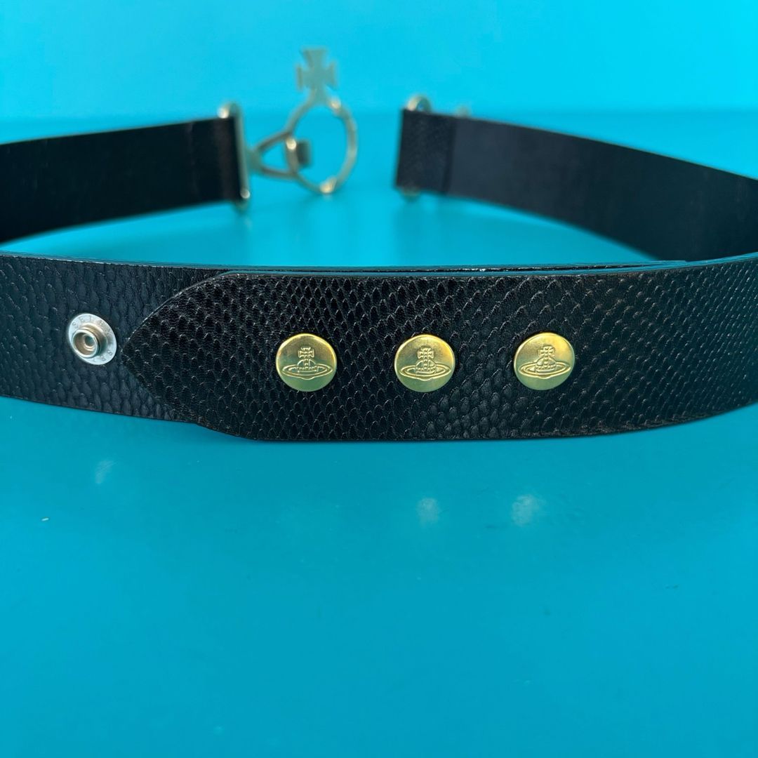 A15ヴィヴィアンウエストウッド レザーベルトブラックオーブデザインユニセックス