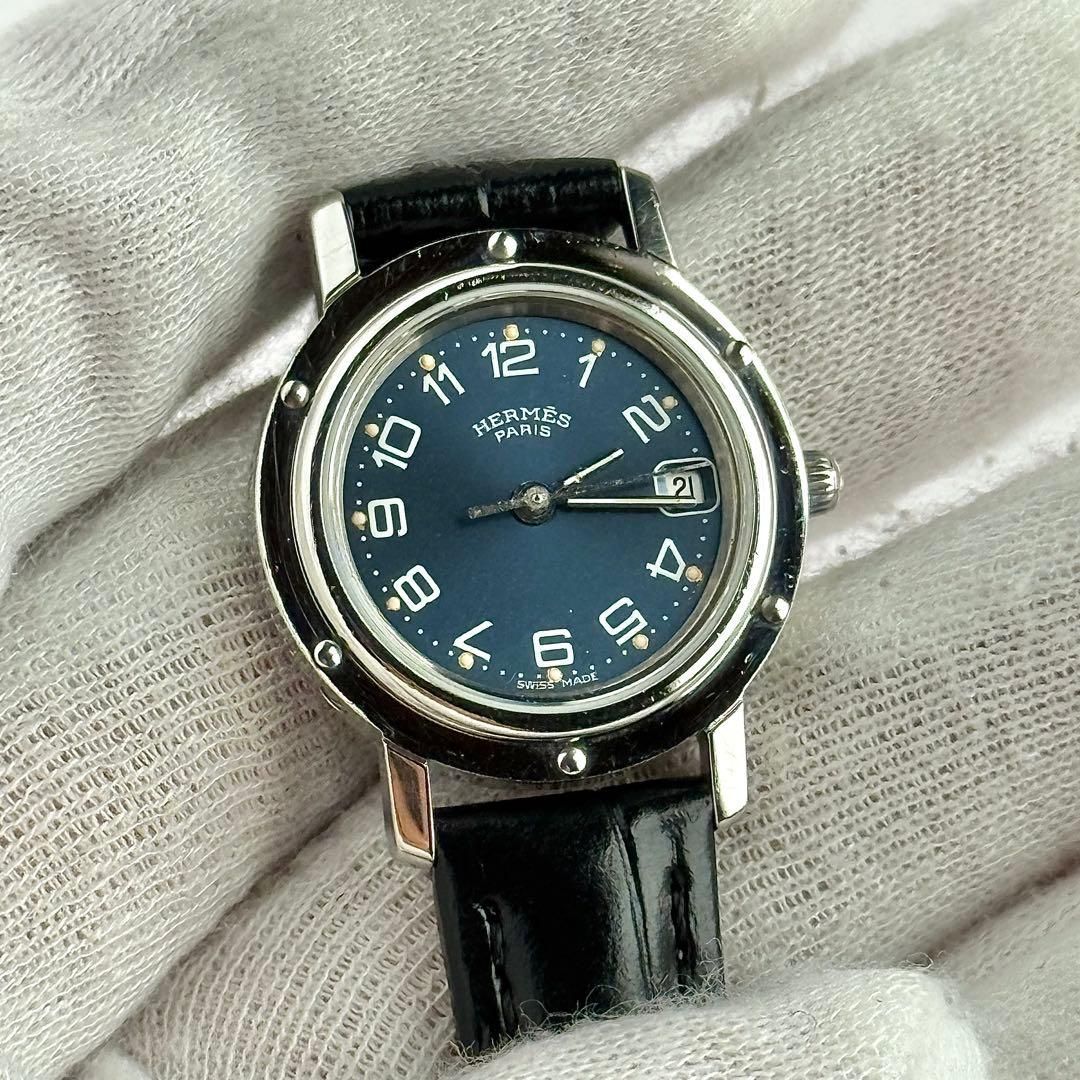 エルメス クリッパー ネイビー 新品ベルト 新品電池 レディース 腕時計