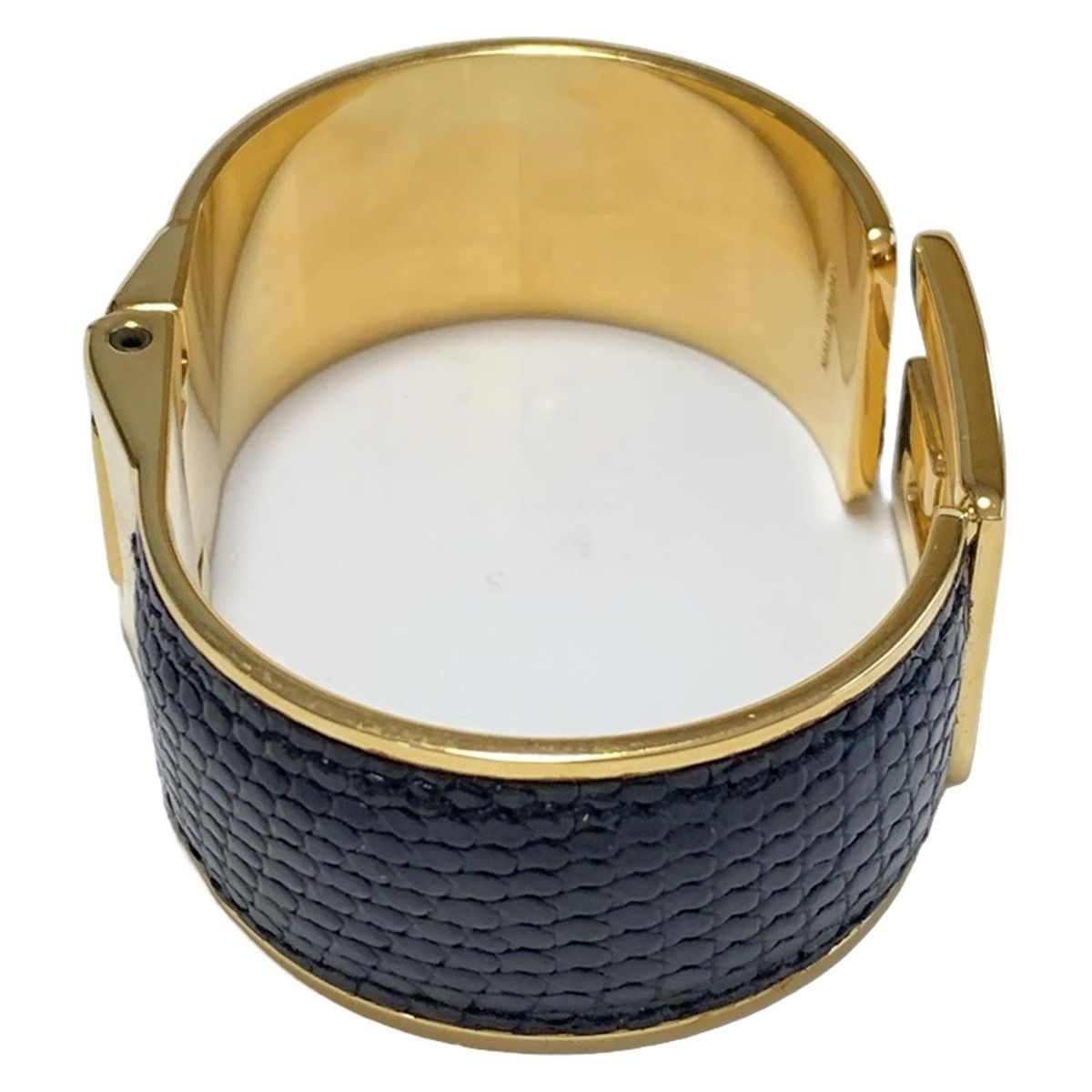  GUCCI グッチ バングル - レザー 黒×ゴールド 型押し加工 バングル リストバンド アクセサリー