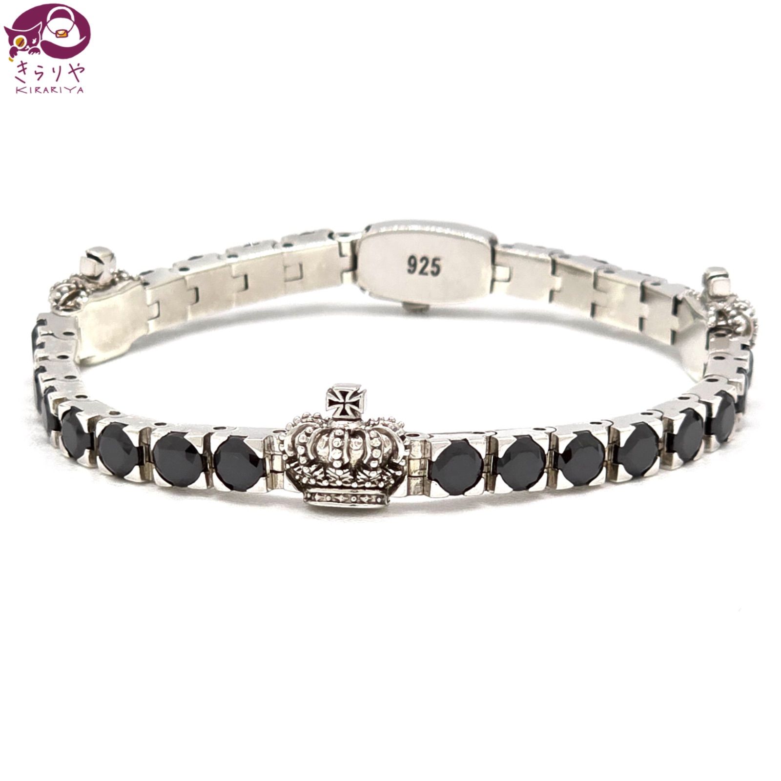 JUSTIN DAVIS ジャスティン デイビス QUEEN S LIGHT ブレスレット 腕周り約15㎝ クラウン ブラック キュービックジルコニア スターリングシルバー SV925