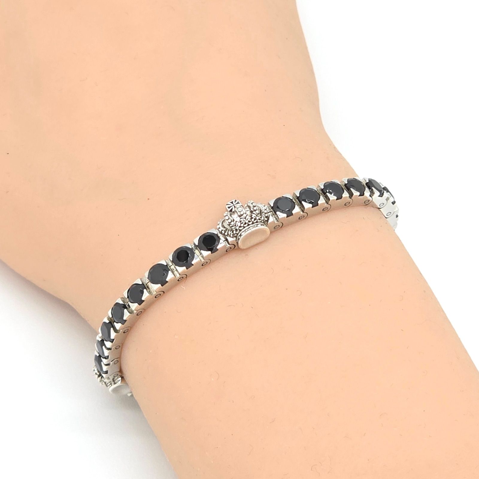 JUSTIN DAVIS ジャスティン デイビス QUEEN S LIGHT ブレスレット 腕周り約15㎝ クラウン ブラック キュービックジルコニア スターリングシルバー SV925