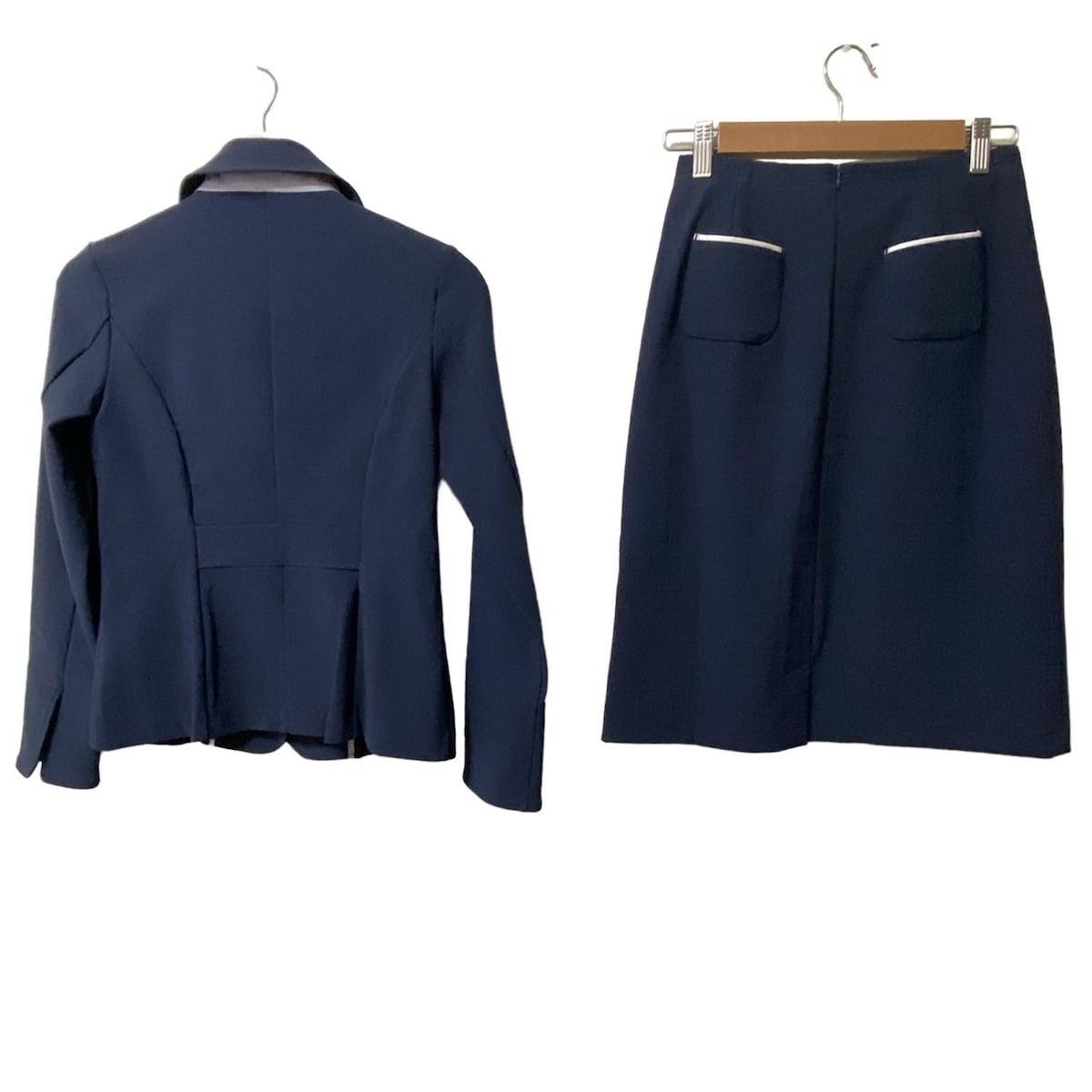 Regina Romantico レジィーナロマンティコ スカートスーツ レディース - ダークネイビー×アイボリー チェック柄 ウエストゴム