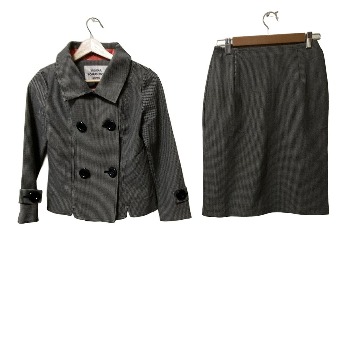 Regina Romantico レジィーナロマンティコ スカートスーツ レディース - 黒×アイボリー 千鳥格子柄|ウエストゴム