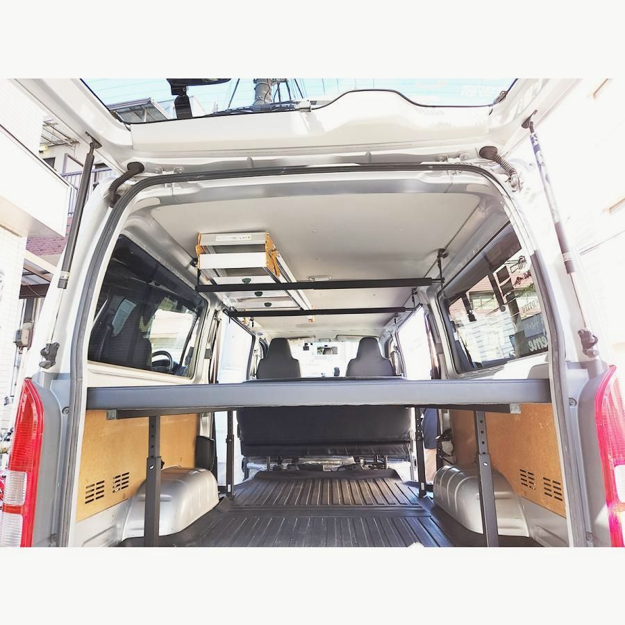 送料無料 NKC 200系ハイエースDX 凸スライドバー2本セット ボードパッド 延長ステー付 穴開け加工なし 車内キャリア ロッドホルダー ロングボード 脚立 日本製