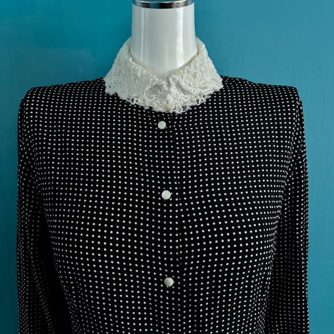 1507 シルク エルマンノシェルヴィーノ 水玉長袖レースシャツ 40