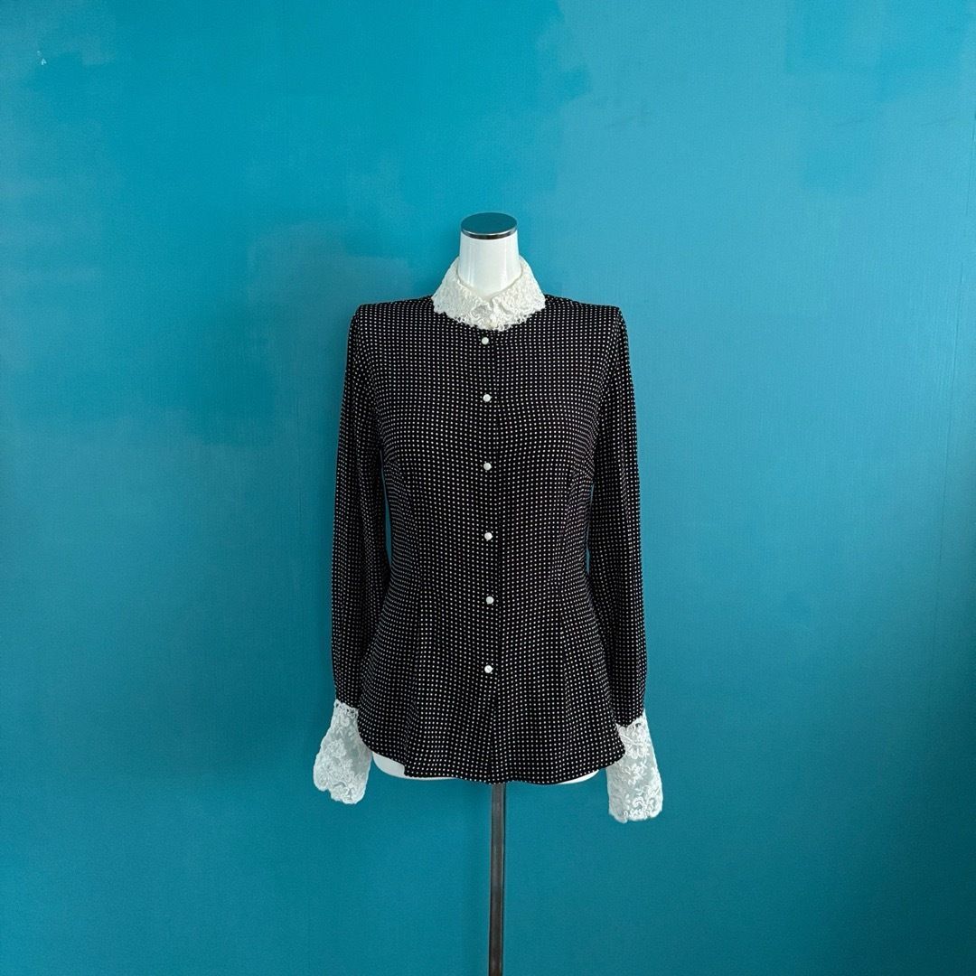 1507 シルク エルマンノシェルヴィーノ 水玉長袖レースシャツ 40