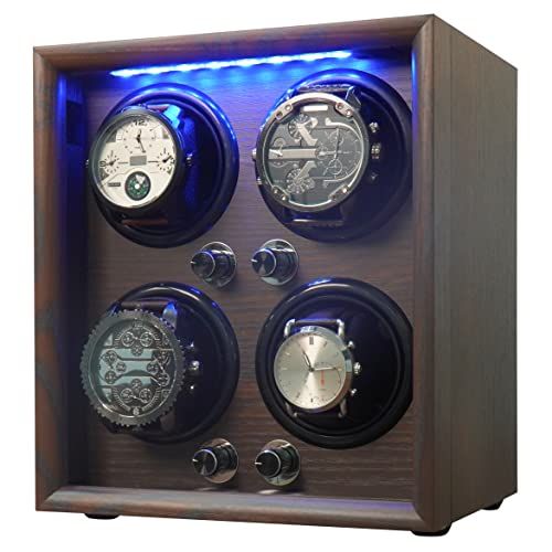 ORYX ワインディングマシーン 腕時計自動巻き上げ機 ウォッチワインダー 4本巻き 時計ケース 自動巻き 調整 クッション LEDライト付 木製 USB電源 efe9d5ad