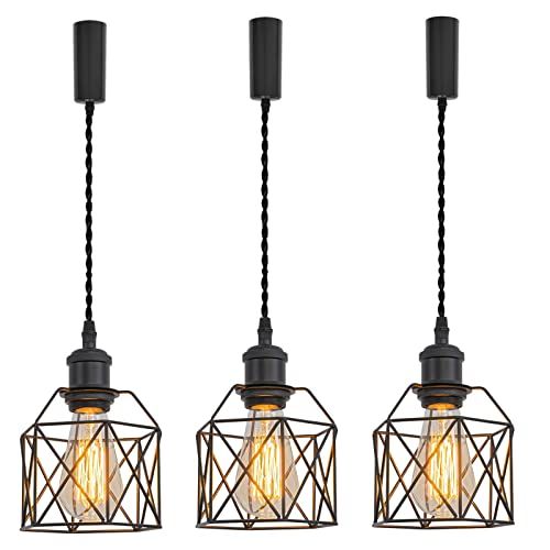 KIVEN 3個セット ペンダントライト ダクトレール式ライト 収納コップ付き コード100cm 100cm範囲内に調節可 ライティングレール用 おしゃれ スタイリッシュ レトロ LED対応 E26対応 玄関照明 客室用 店舗用 電球 e7269d47