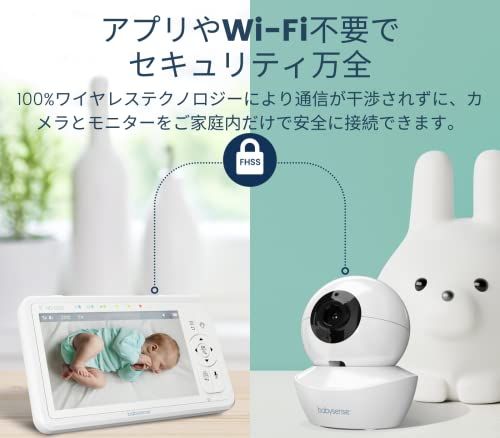 Babysense HD画質ベビーカメラ 見守り ベビーモニター 双方向トーク 室温アラート 2.4 GHz FHSSアプリやWifi不要でセキュリティ万全 上下左右首振りズームカメラ ホワイトノイズ&子守歌 調光ナイトライト搭載 自 eadba9ca
