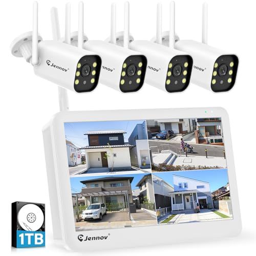 Jennov 防犯カメラ 屋外 IP 66防水防塵 500万画素 超高画素 モニター付き 130°広角 1 TBHDD内蔵 24時間録画機能 AI人体検知機能付き 防犯カメラセット 暗視撮影 人感センサー 音声アラーム 監視カメラ decb 568 b