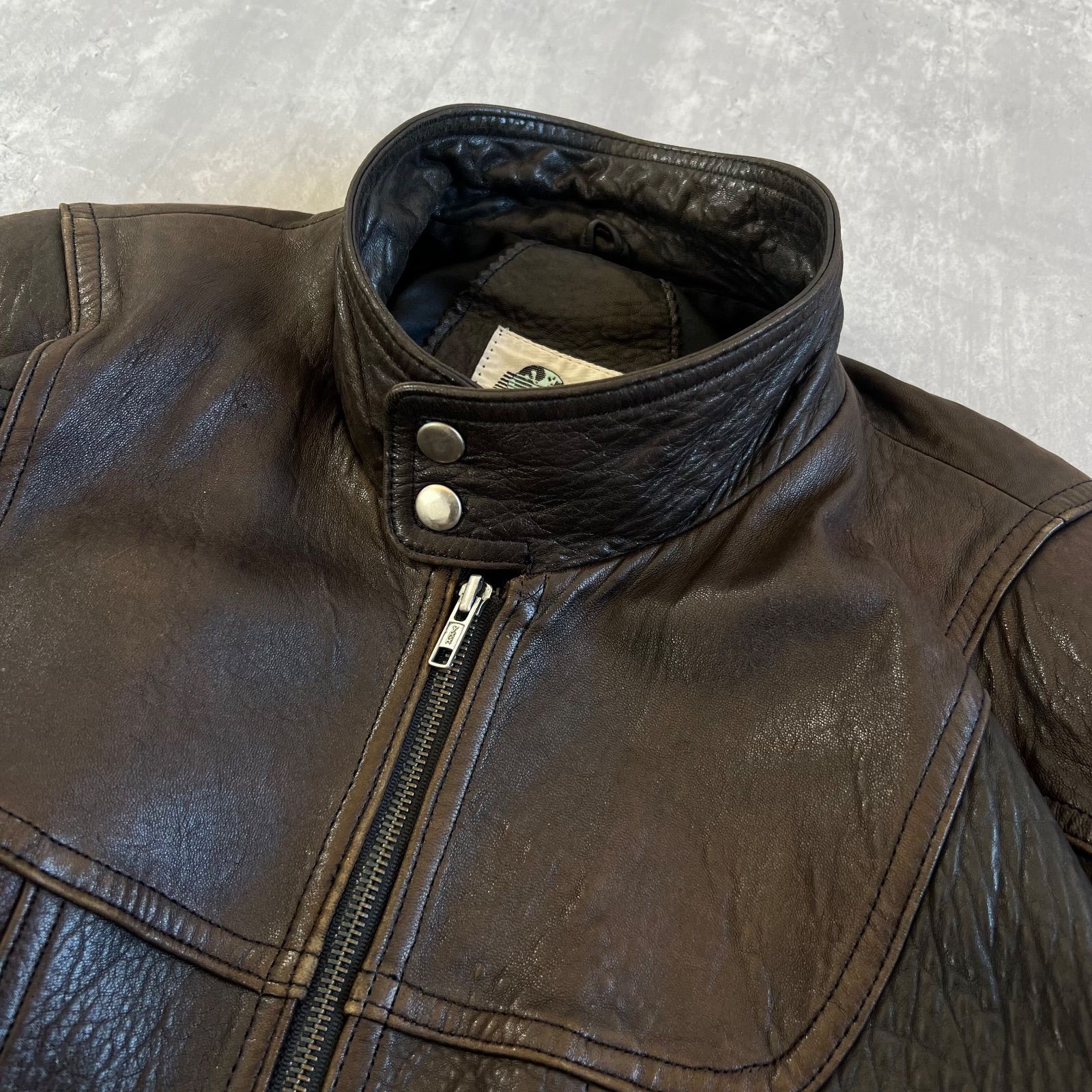 90 s RPW ヴィンテージ ラムレザー スタンドカラーブルゾン XLサイズ ブラック×ブラウン KANDAIZUMI_COM