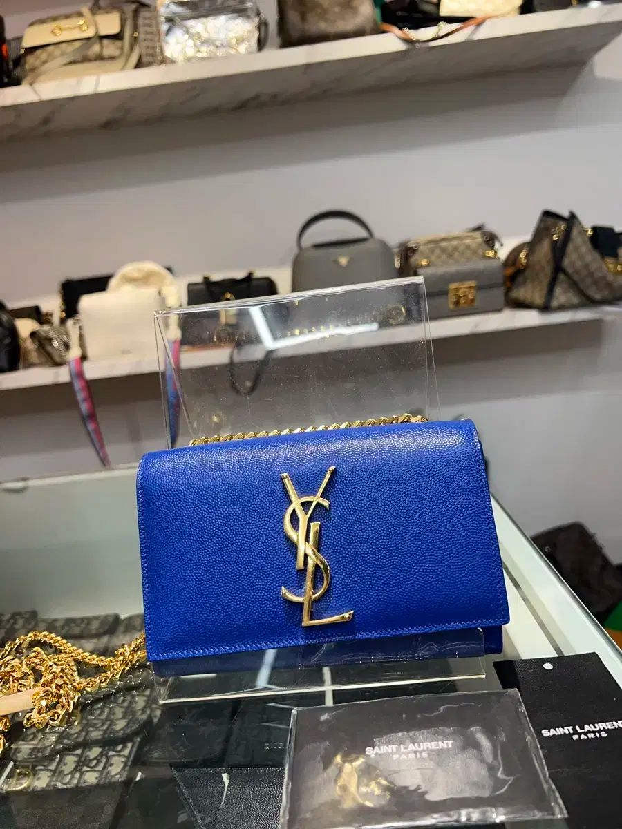 469390 YVES SAINT LAURENT イヴ サンローラン モノグラム ケイト チェーン クロスバック ブルー